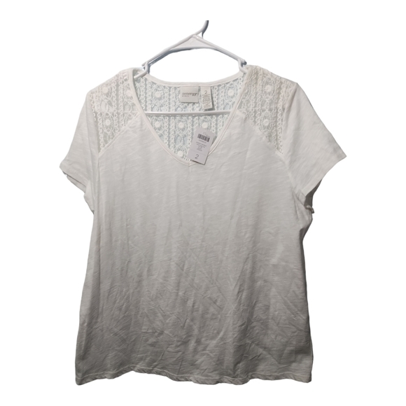 Chico's Tops - Chicos Zenergy Retreat V Neck Lace‎ Yoke Tee Top Blouse White Size 2 or US Lg
